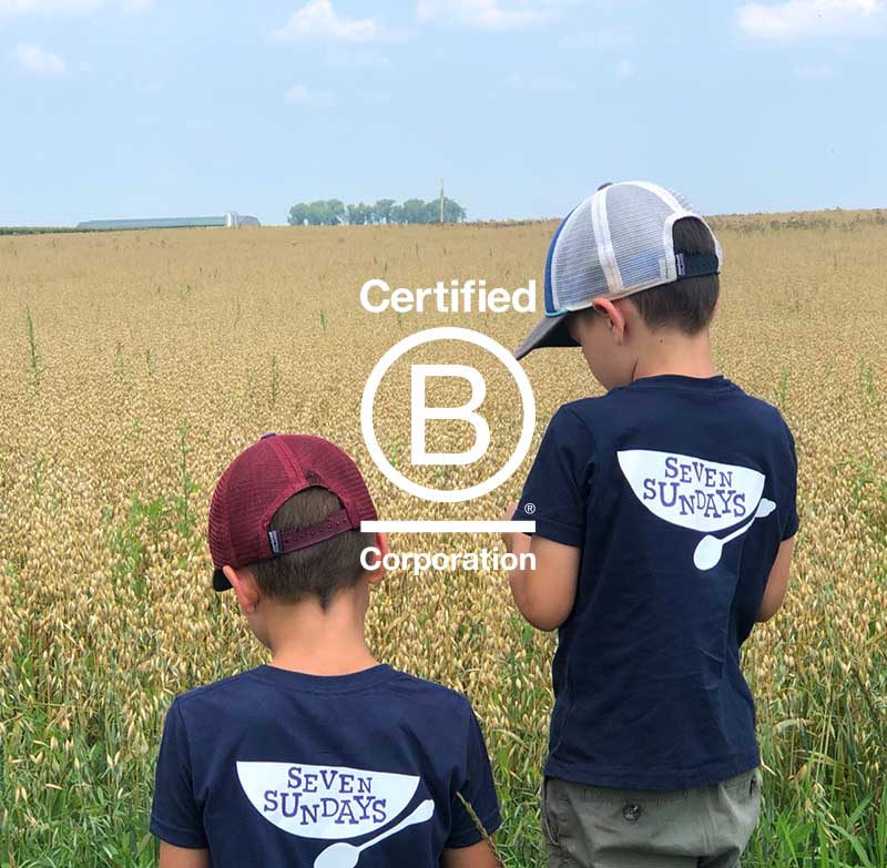 Seven Sundays team in a field beside a Certified B Corporation mark